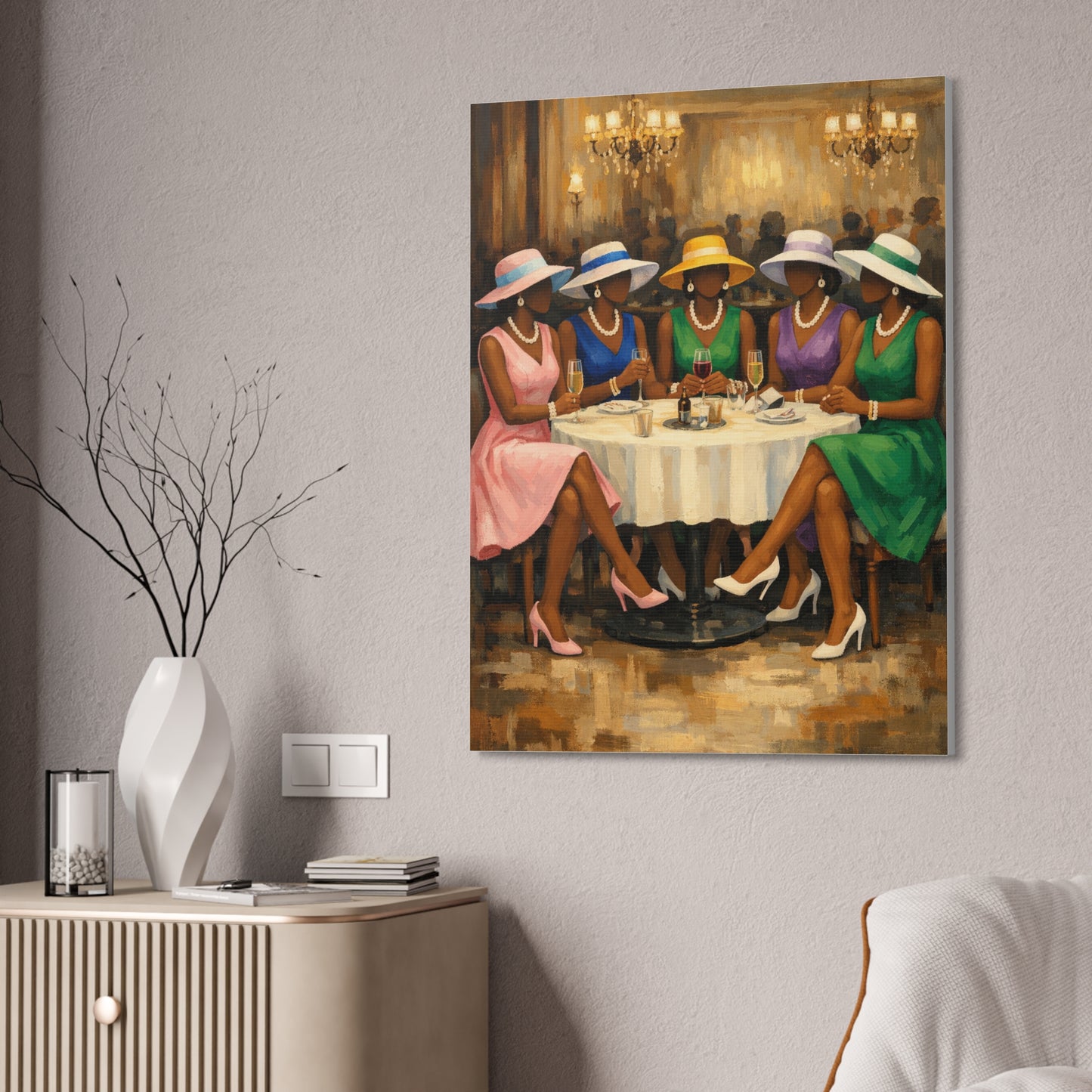 Elegant Ladies Tea Party Canvas Print — Stretched 1.5"
