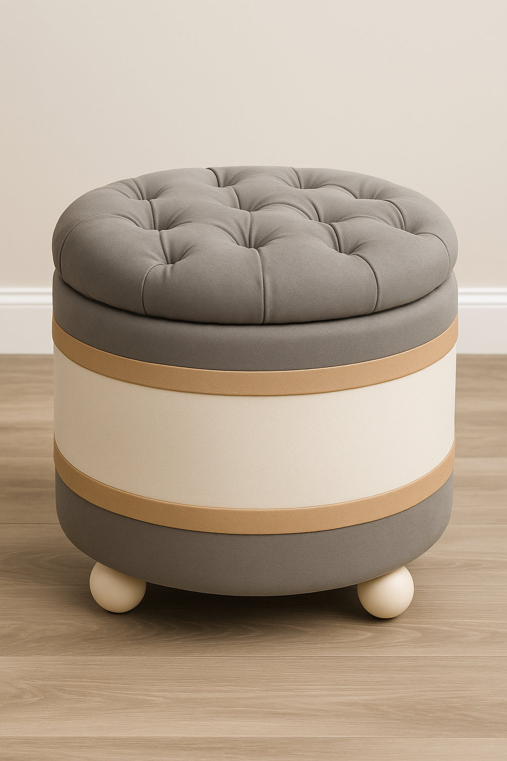 Tri-Tone Custom | Pearlwood Essence Storage Ottoman | Waterproof Faux Linen